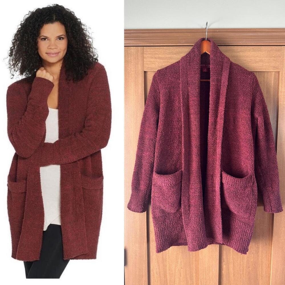 Barefoot Dreams CozyChic Cali Cardi Sweater Garnet Burgundy Women’s XS